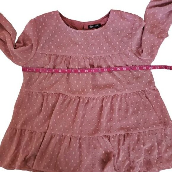 Pretty Garden Women's Swiss Dot Chiffon Ruffled-Sleeve Casual Blouse Pink Medium - Picture 10 of 12